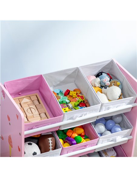 ZONEKIZ Kids Storage Unit with 9 Removable Storage Baskets, Toy Box Organiser with Shelf, Book Shelf for Nursery Playroom, Pink - pic 29381 | FastDaddyshop