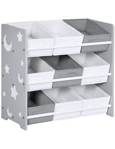 ZONEKIZ Kids Storage Unit with 9 Removable Storage Baskets, Toy Box Organiser with Shelf, Book Shelf for Nursery Playroom, Grey