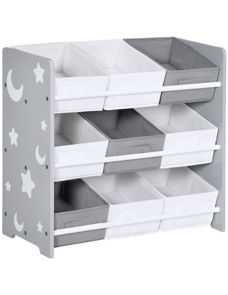 ZONEKIZ Kids Storage Unit with 9 Removable Storage Baskets, Toy Box Organiser with Shelf, Book Shelf for Nursery Playroom, Grey - pic 29382 | FastDaddyshop