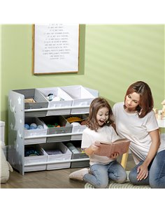 ZONEKIZ Kids Storage Unit with 9 Removable Storage Baskets, Toy Box Organiser with Shelf, Book Shelf for Nursery Playroom, Grey 2