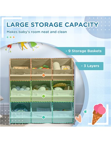 ZONEKIZ Kids Storage Unit with 9 Removable Storage Baskets, Grey 311-055V00GY