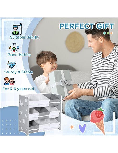 ZONEKIZ Kids Storage Unit with 9 Removable Storage Baskets, Toy Box Organiser with Shelf, Book Shelf for Nursery Playroom, Grey - pic 29387 | FastDaddyshop