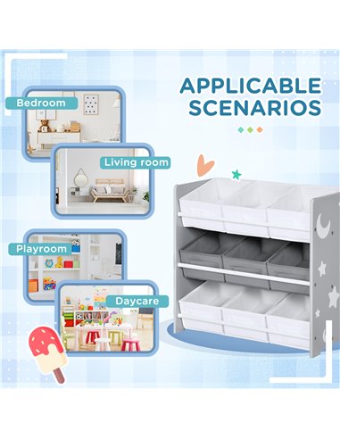 ZONEKIZ Kids Storage Unit with 9 Removable Storage Baskets, Toy Box Organiser with Shelf, Book Shelf for Nursery Playroom, Grey