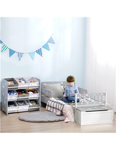 ZONEKIZ Kids Storage Unit with 9 Removable Storage Baskets, Toy Box Organiser with Shelf, Book Shelf for Nursery Playroom, Grey