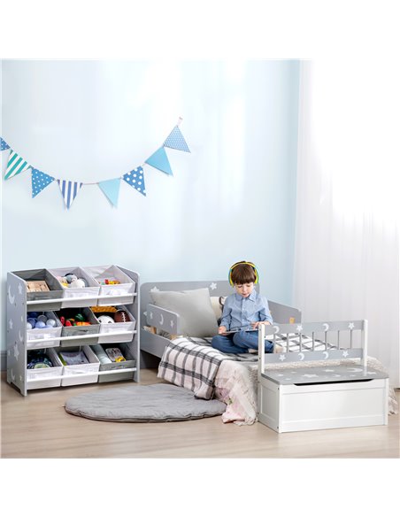 ZONEKIZ Kids Storage Unit with 9 Removable Storage Baskets, Toy Box Organiser with Shelf, Book Shelf for Nursery Playroom, Grey - pic 29389 | FastDaddyshop