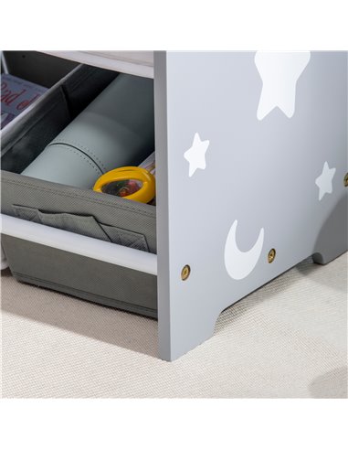 ZONEKIZ Kids Storage Unit with 9 Removable Storage Baskets, Toy Box Organiser with Shelf, Book Shelf for Nursery Playroom, Grey
