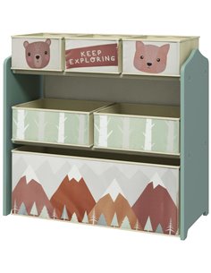 ZONEKIZ Kids Storage Units with 6 Fabric Bins, Childrens Toy Storage Organiser for Bedroom, Nursery, 63 x 30 x 66cm, Green