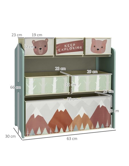 ZONEKIZ Kids Storage Units with 6 Fabric Bins, Childrens Toy Storage Organiser for Bedroom, Nursery, 63 x 30 x 66cm, Green - pic 29393 | FastDaddyshop
