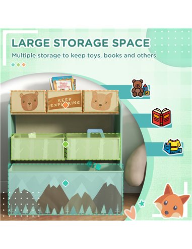 ZONEKIZ Kids Toy Storage Units with 6 Fabric Bins, Green 311-059V80GN