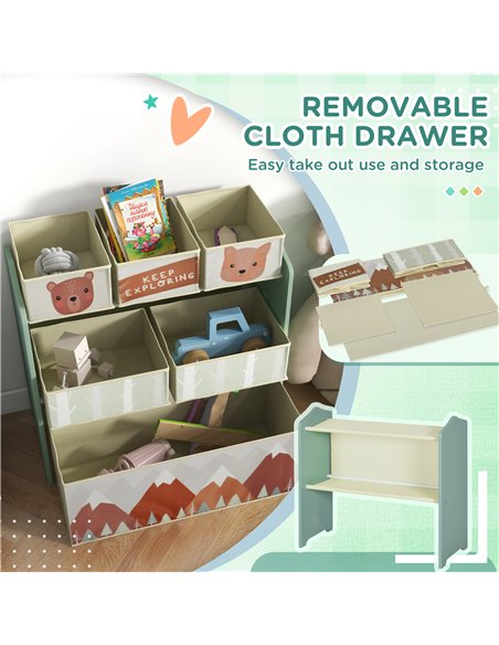 ZONEKIZ Kids Toy Storage Units with 6 Fabric Bins, Green 311-059V80GN - pic 29395 | FastDaddyshop