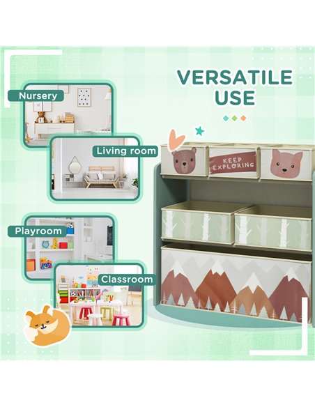 ZONEKIZ Kids Storage Units with 6 Fabric Bins, Childrens Toy Storage Organiser for Bedroom, Nursery, 63 x 30 x 66cm, Green - pic 29396 | FastDaddyshop