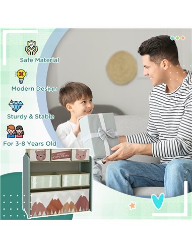 ZONEKIZ Kids Storage Units with 6 Fabric Bins, Childrens Toy Storage Organiser for Bedroom, Nursery, 63 x 30 x 66cm, Green
