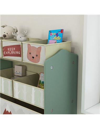 ZONEKIZ Kids Storage Units with 6 Fabric Bins, Childrens Toy Storage Organiser for Bedroom, Nursery, 63 x 30 x 66cm, Green