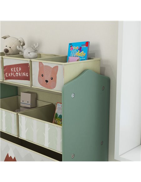 ZONEKIZ Kids Storage Units with 6 Fabric Bins, Childrens Toy Storage Organiser for Bedroom, Nursery, 63 x 30 x 66cm, Green - pic 29398 | FastDaddyshop