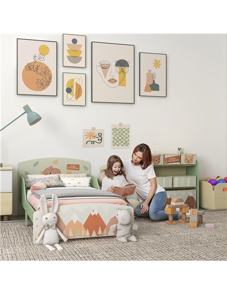 ZONEKIZ Toddler Bed Frame, Kids Storage Shelf Unit with 6 Fabric Bins for Ages 3-6 Years, Green - pic 29419 | FastDaddyshop