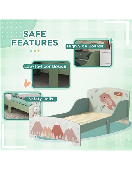 ZONEKIZ Toddler Bed Frame, Kids Storage Shelf Unit with 6 Fabric Bins for Ages 3-6 Years, Green - pic 29424 | FastDaddyshop