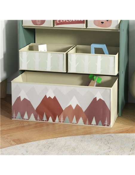 ZONEKIZ Toddler Bed Frame, Kids Storage Shelf Unit with 6 Fabric Bins for Ages 3-6 Years, Green - pic 29425 | FastDaddyshop