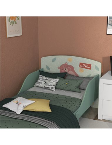 ZONEKIZ Toddler Bed Frame, Kids Storage Shelf Unit with 6 Fabric Bins for Ages 3-6 Years, Green
