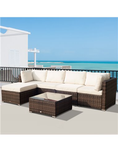 Outsunny 5-Seater Rattan Furniture Set- Brown/Milk White