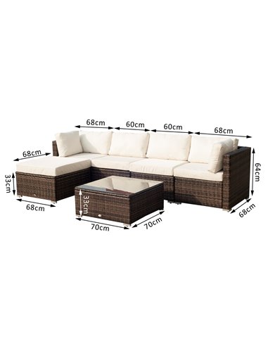 Outsunny 5-Seater Rattan Furniture Set- Brown/Milk White