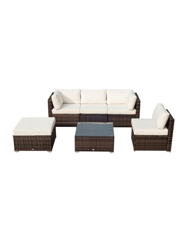 Outsunny 5-Seater Rattan Furniture Set, Brown-Milk White 841-096