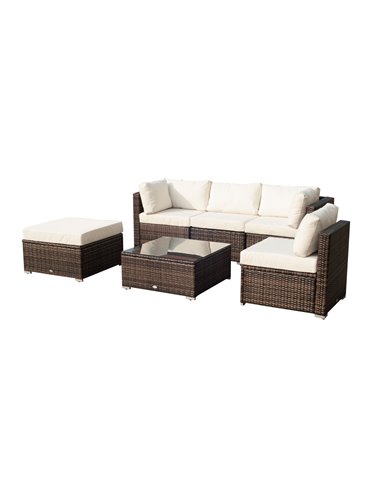 Outsunny 5-Seater Rattan Furniture Set, Brown-Milk White 841-096