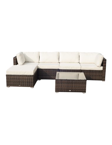Outsunny 5-Seater Rattan Furniture Set- Brown/Milk White
