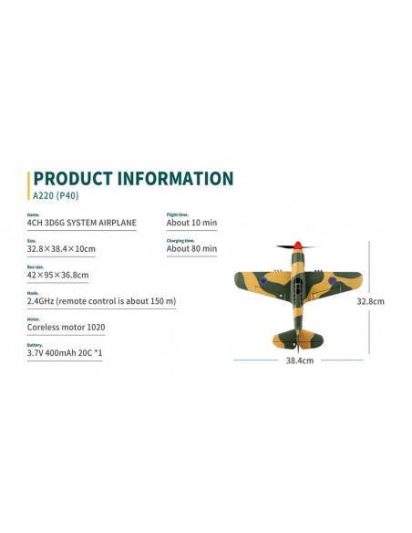 WL Toys P40 Warbird 4Ch Electric Radio Controlled Plane 2.4GHz with 3D/6G Optional Autopilot - photo22 - pic 2947 | FastDaddyshop