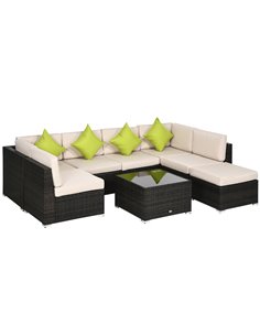 Outsunny 7-Seater PE Rattan Garden Furniture Set with Corner Sofa Set, Cushion, Cushion Cover and Tempered Glass Table, Brown