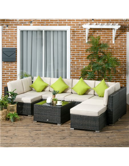 Outsunny 7-Seater PE Rattan Garden Furniture Set with Corner Sofa Set, Cushion, Cushion Cover and Tempered Glass Table, Brown - pic 29491 | FastDaddyshop