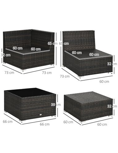 Outsunny 7-Seater PE Rattan Garden Furniture Set with Corner Sofa Set, Cushion, Cushion Cover and Tempered Glass Table, Brown