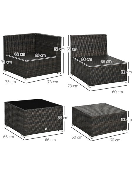 Outsunny 7-Seater PE Rattan Garden Furniture Set with Corner Sofa Set, Cushion, Cushion Cover and Tempered Glass Table, Brown - pic 29492 | FastDaddyshop