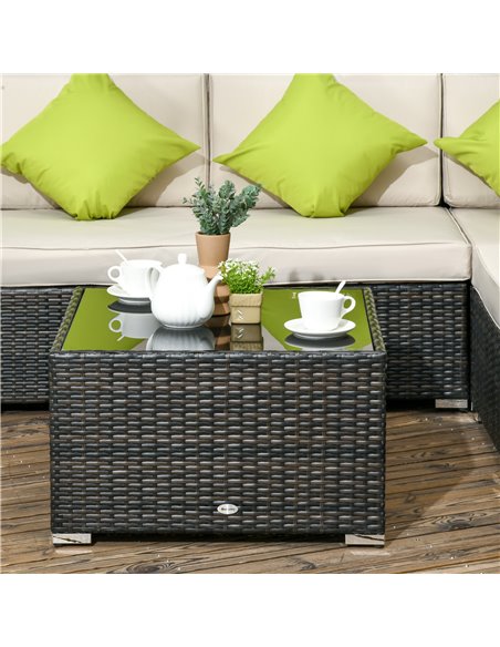 Outsunny 7-Seater PE Rattan Garden Furniture Set with Corner Sofa Set, Cushion, Cushion Cover and Tempered Glass Table, Brown - pic 29498 | FastDaddyshop