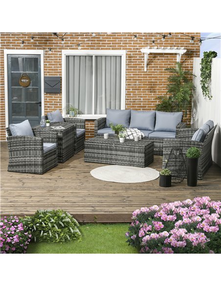 Outsunny 6 Piece Outdoor Rattan Wicker Sofa Set Sectional Patio Conversation Furniture Set w/ Storage Table & Cushion Mixed Grey - pic 29509 | FastDaddyshop