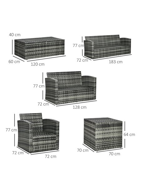 Outsunny 6 Piece Outdoor Rattan Wicker Sofa Set Sectional Patio Conversation Furniture Set w/ Storage Table & Cushion Mixed Grey - pic 29510 | FastDaddyshop