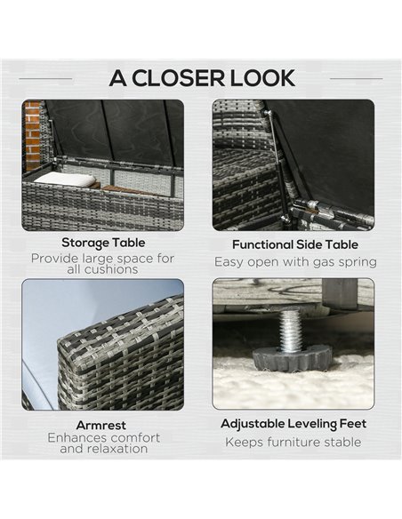 Outsunny 6 Piece Outdoor Rattan Wicker Sofa Set Sectional Patio Conversation Furniture Set w/ Storage Table & Cushion Mixed Grey - pic 29513 | FastDaddyshop