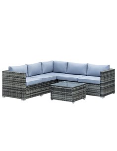 Outsunny 5-Seater Rattan Garden Furniture Set with Corner Sofa, Loveseat, Coffee Table, Cushions, Grey