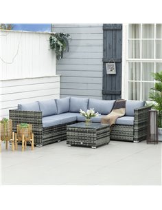 Outsunny 5-Seater Rattan Garden Furniture Set with Corner Sofa, Loveseat, Coffee Table, Cushions, Grey 2