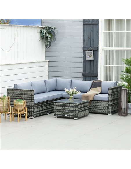 Outsunny 5-Seater Rattan Garden Furniture Set with Corner Sofa, Loveseat, Coffee Table, Cushions, Grey - pic 29545 | FastDaddyshop