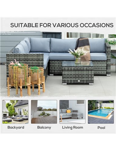 Outsunny 5-Seater Rattan Garden Furniture Set with Corner Sofa, Loveseat, Coffee Table, Cushions, Grey