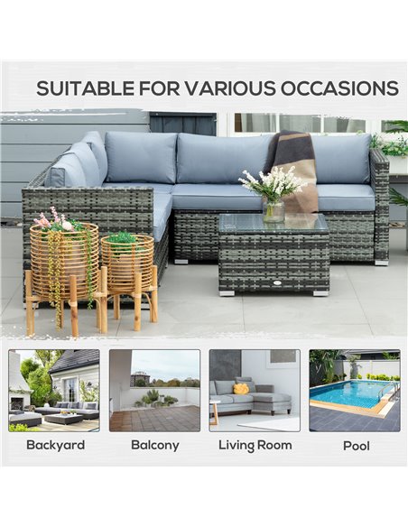 Outsunny 5-Seater Rattan Garden Furniture Set with Corner Sofa, Loveseat, Coffee Table, Cushions, Grey - pic 29550 | FastDaddyshop