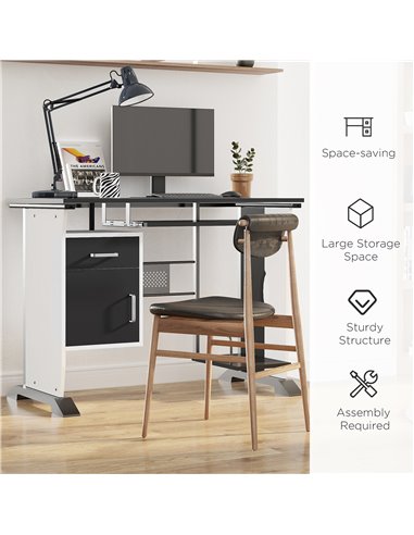 HOMCOM Computer Desk with Sliding Keyboard Tray Storage Drawers and Host Box Shelf Home Office Workstation (Black)