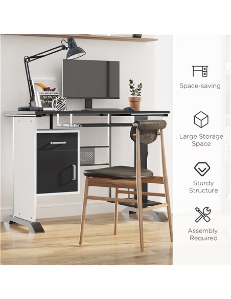 HOMCOM Computer Desk with Sliding Keyboard Tray Storage Drawers and Host Box Shelf Home Office Workstation (Black) - pic 29558 | FastDaddyshop