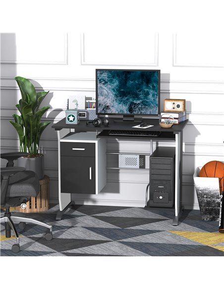 HOMCOM Computer Desk with Sliding Keyboard Tray Storage Drawers and Host Box Shelf Home Office Workstation (Black) - pic 29559 | FastDaddyshop