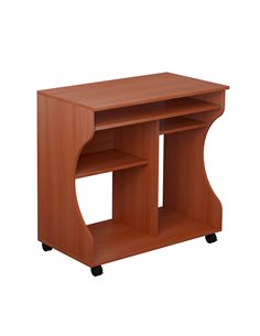 HOMCOM Movable Computer Desk with Sliding Keyboard Tray, Storage Shelves, Wheels, Cherry Wood Colour