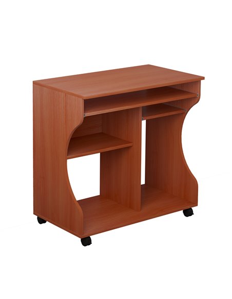 HOMCOM Movable Computer Desk with Sliding Keyboard Tray, Storage Shelves, Wheels, Cherry Wood Colour - pic 29562 | FastDaddyshop