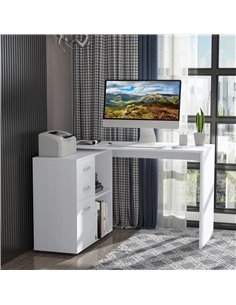 HOMCOM L-Shape Computer Desk Table with Drawers, Shelf, File Cabinet, White 2