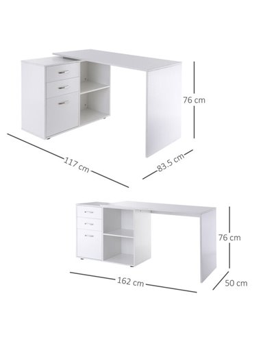 HOMCOM L-Shape Computer Desk Table with Drawers, Shelf, File Cabinet, White