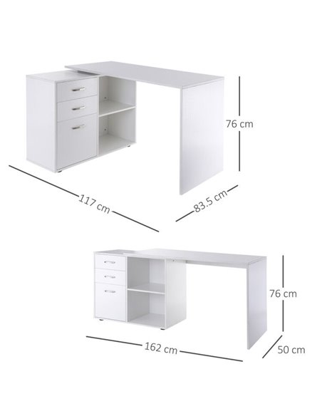 HOMCOM L-Shape Computer Desk Table with Drawers, Shelf, File Cabinet, White - pic 29591 | FastDaddyshop