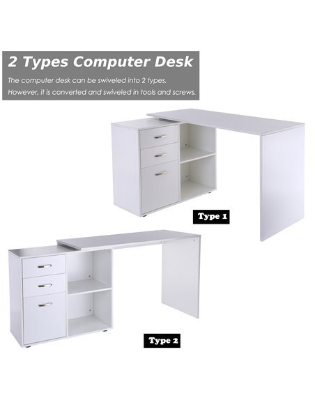 HOMCOM L-Shape Computer Desk Table with Drawers, White 920-037WT - pic 29592 | FastDaddyshop